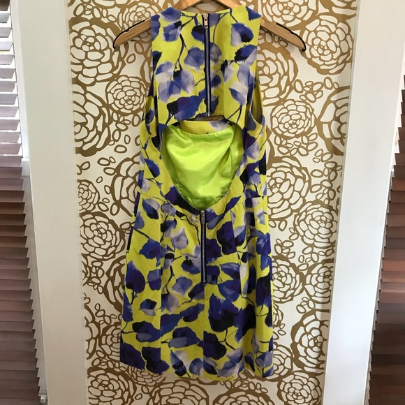 MILLY Yellow Blue Floral Cut Out Cocktail Dress - Picture 7 of 7